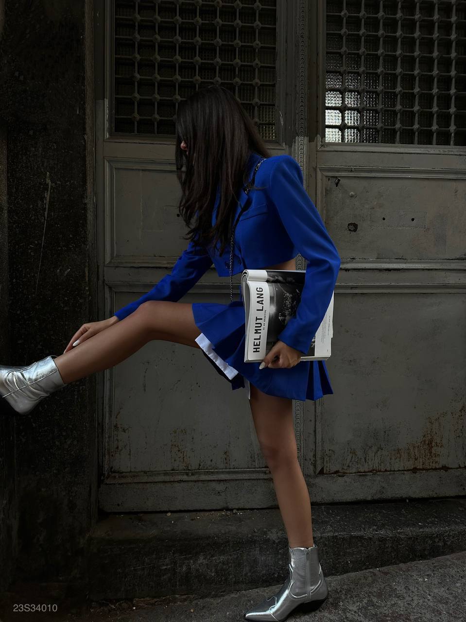 Crop Blazer Pleated Skirt Set