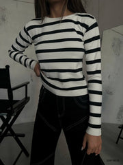 Striped bike collar knitwear blouse