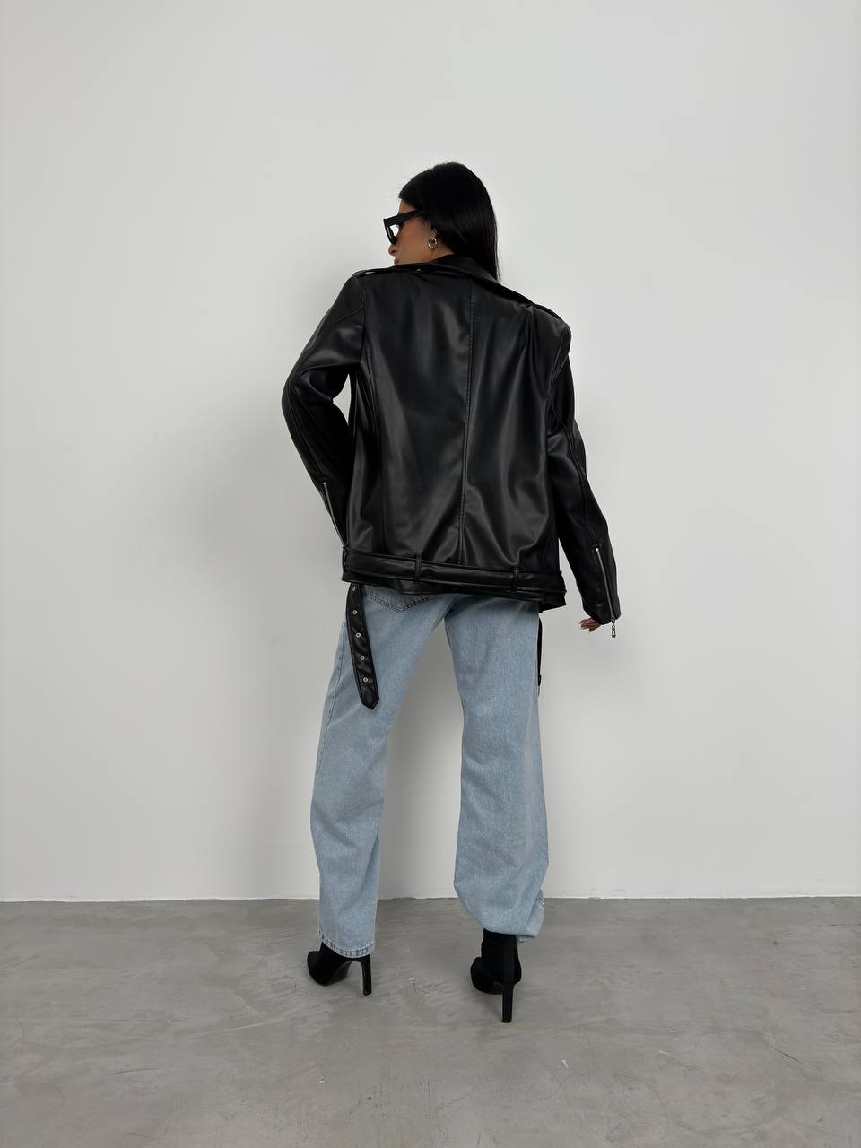 Vatkalı Oversize Leather Biker Jacket