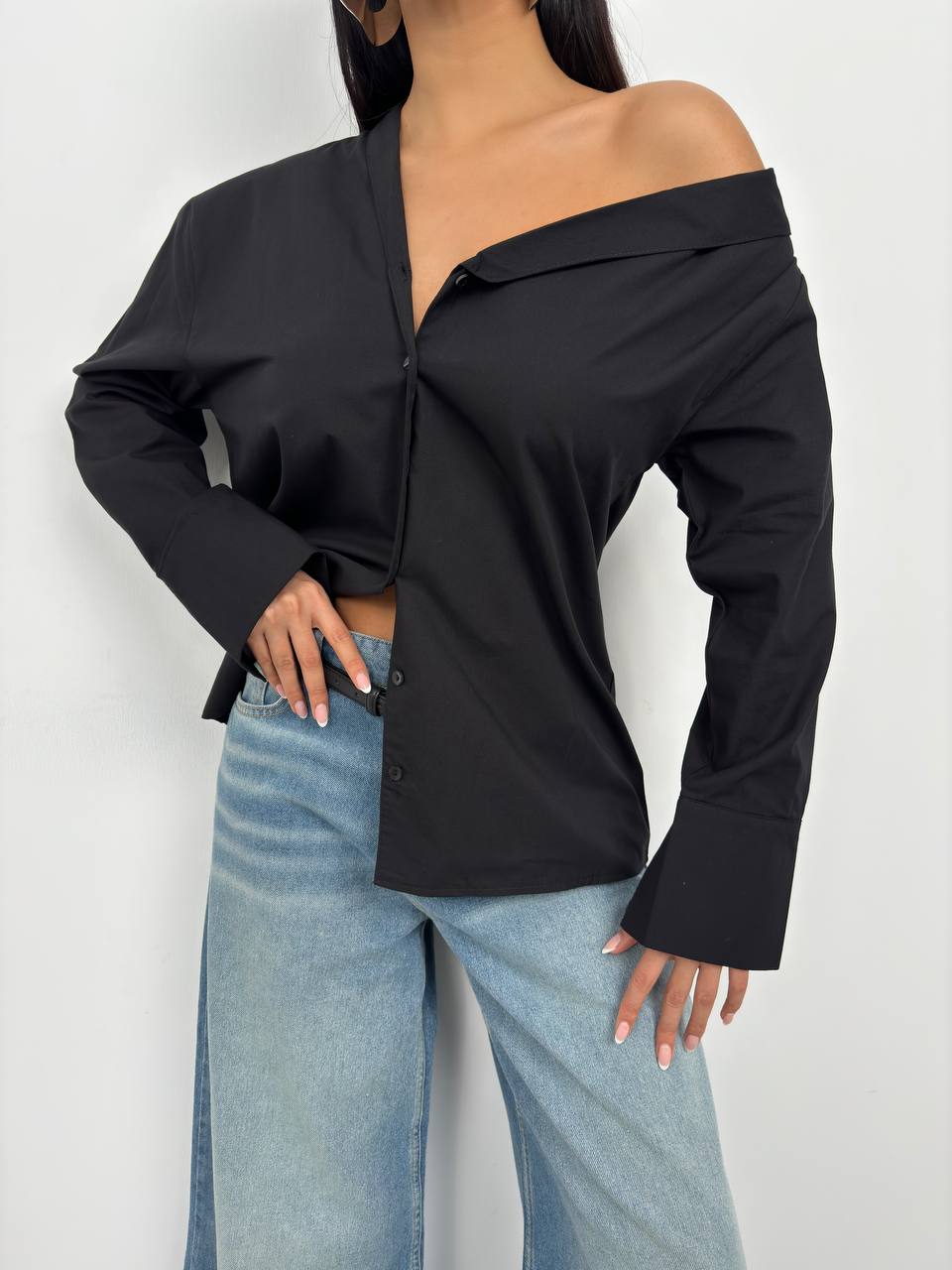 Asymmetric shawl collar shirt