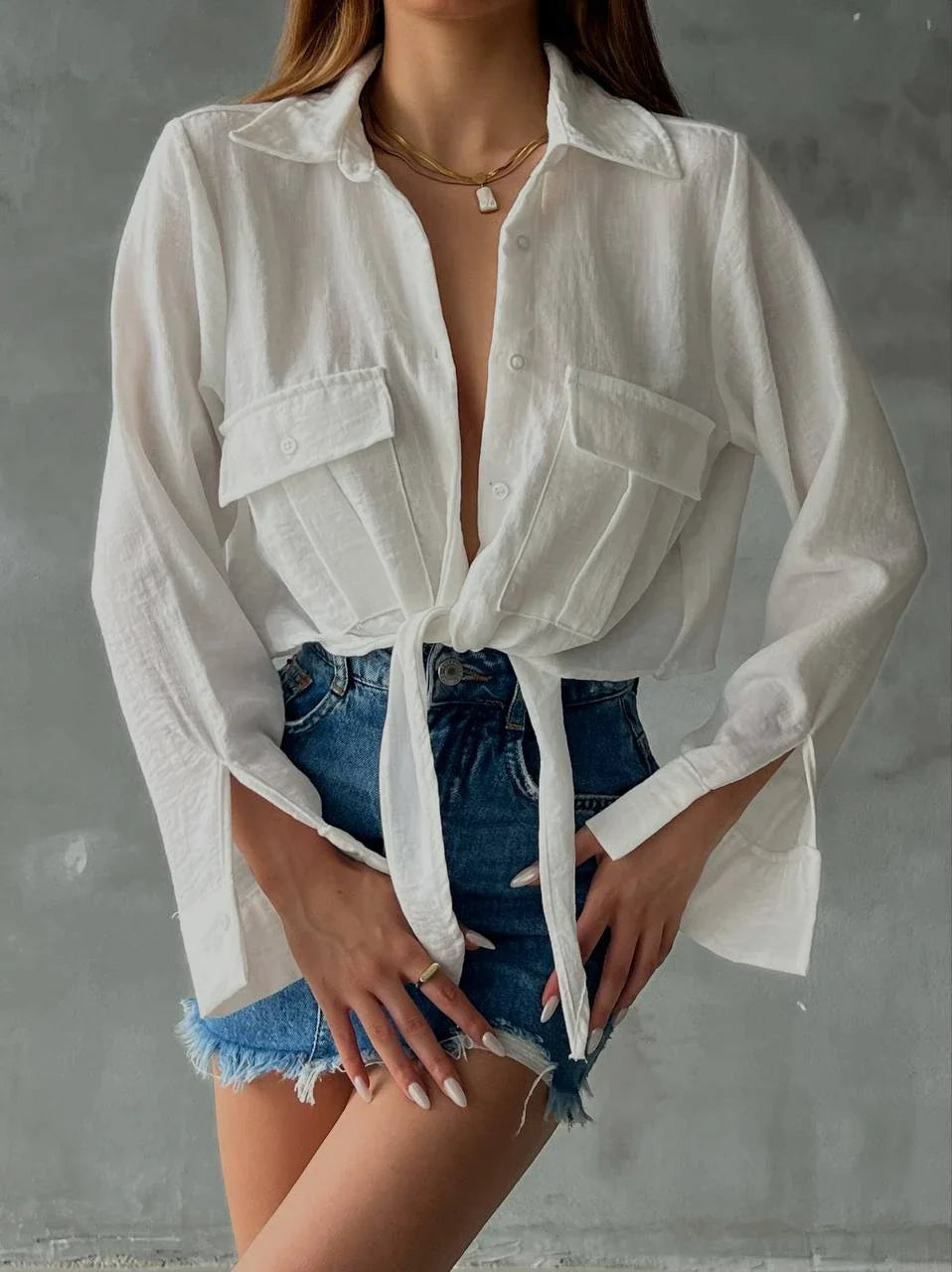 Front -linen linen shirt with a double pocket